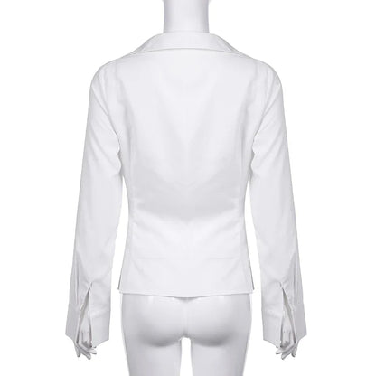 Ruffles Bandage Blouses Sexy Long Sleeve Slim Fit Casual Women Shirts Elegant Designed All-matched White Autumn Blouses