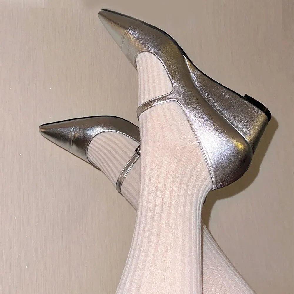 Design Summer Vintage Wedges Heels Black Mary Jane Shoes Women Spring Silver Elegant Pointy Toe Pumps High Quality