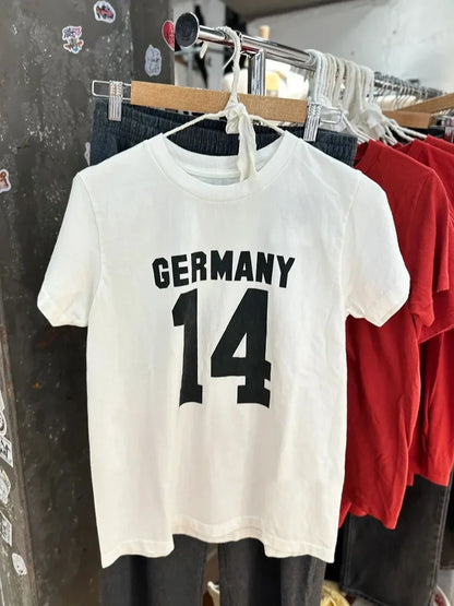 NO.14 Print Slim Navy T-shirts Women New Cotton Casual O-neck Short Sleeve Tees Girl American Vintage Streetwear Tshirt Y2K Tops