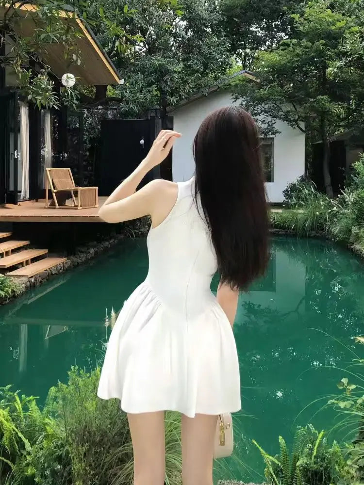 Chinese Style Printed Dress for Women's Summer Slim Fit Sleeveless Lace A-line Short Dress Fashion Female Clothes