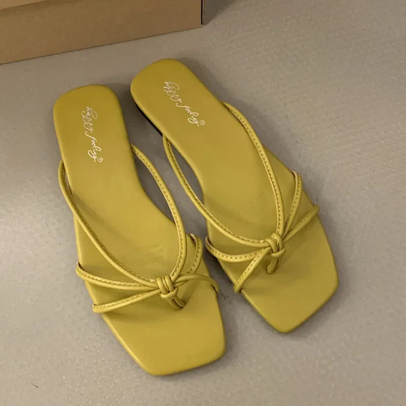 Red Summer Women Slippers Fashion Women's Narrow Band Flat Flip Flop Shoes Ladies Casual Outdoor Beach Slides Sandalias Muj