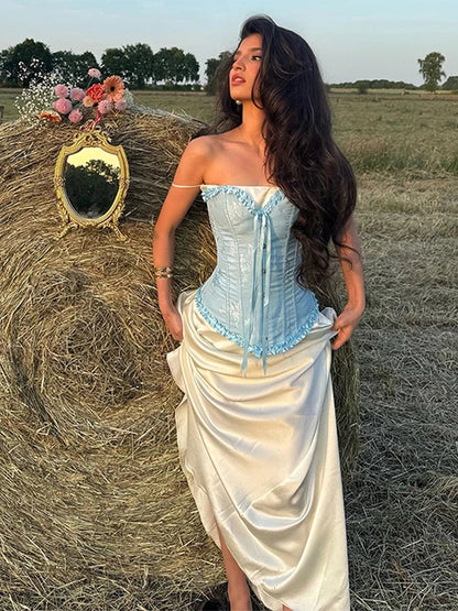 Strap Lace Strapless Shapewear Top Vest Fishbone Shaping Women Corset Waistcoat Retro Slim Fit Waist Cinching Tank Blouse Summer