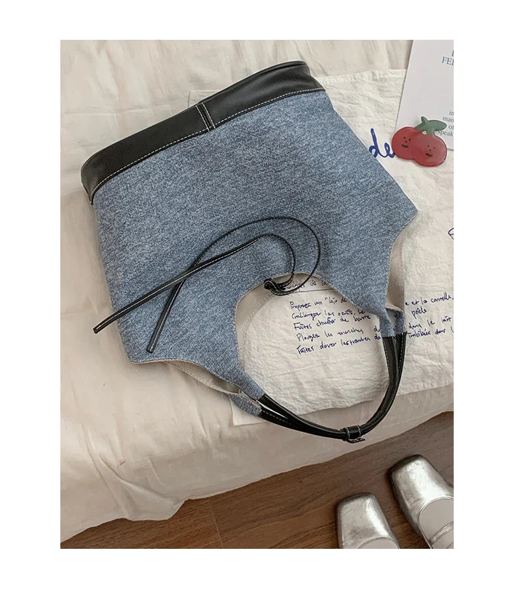 Korean Denim Canvas Bag for Women's Summer Fashion Underarm Large Capacity Shoulder Tote Bags