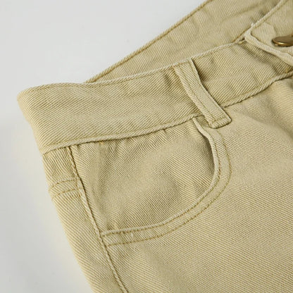 Y2K Casual Women Straight Jeans Khaki Fashion Pocket Cargo Pants Retro 90s Loose Denim Trousers Spring High Street