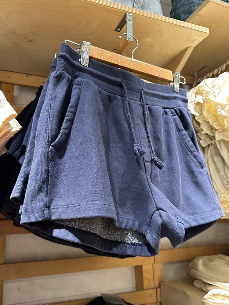 Women Casual Cotton Drawstring Shorts Summer Solid Elastic High Waist Sports Sweatpants Female Y2k Streetwear Thick Shorts