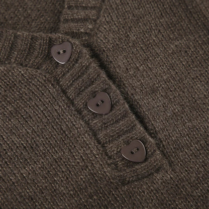 Y2K Brown V-neck Hooded Sweater Vintage Basic Slim Button Up Knitted Pullovers Autumn Casual Streetwear Outfits Lady