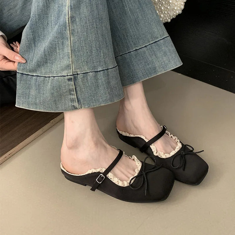 Summer Spring Female Slides Ladies Flats Slippers Shoes Fashion Butterfly-Knot Women Flats Slippers Sandals Shoes Mules
