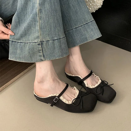 Summer Spring Female Slides Ladies Flats Slippers Shoes Fashion Butterfly-Knot Women Flats Slippers Sandals Shoes Mules