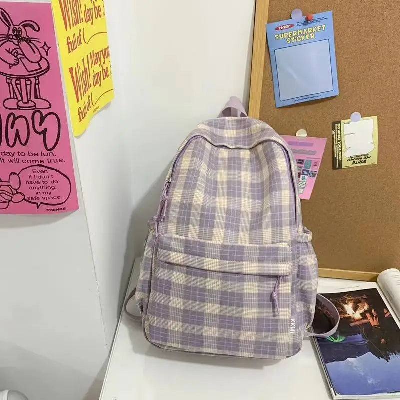 New Fashion Lady Lattice Travel School Bag Female Plaid Cute College Backpack Trendy Women Bag Girl Cool Kawaii Laptop Backpack