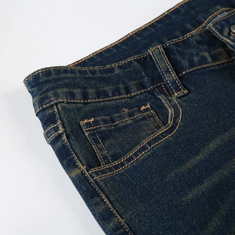 Y2K Low Waist Flare Jeans Women Retro Stylish Distressed Slim Denim Trousers High Street Korean Harajuku Pants 2000s