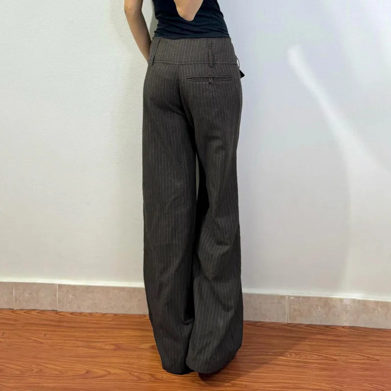 Fall Winter 2025 New Women's Casual Pants Retro Striped Wide-Leg Straight-Cut Pants Elegant Style Low-Waist Drapey Trousers
