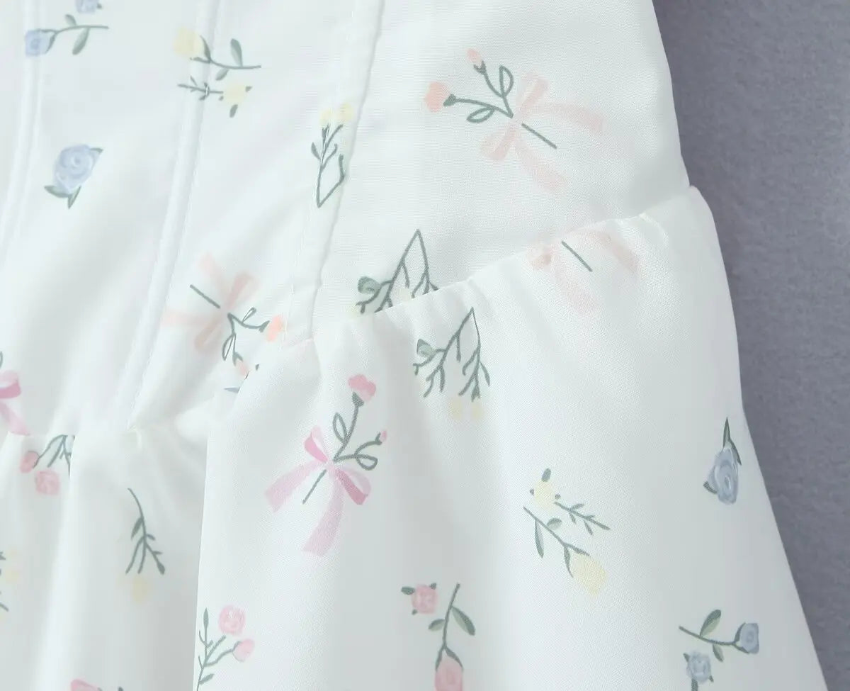 Floral Print Fishbone Slim Sling Mini Dress For Women Sexy Thin Straps Low Waist Holiday Party Summer Dresses Lace Up Back Robe
