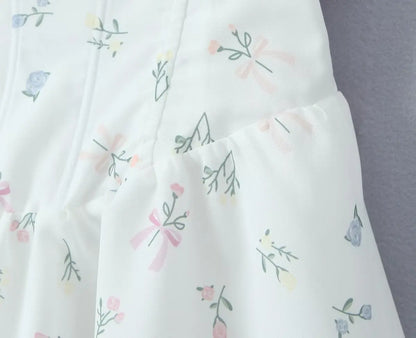 Floral Print Fishbone Slim Sling Mini Dress For Women Sexy Thin Straps Low Waist Holiday Party Summer Dresses Lace Up Back Robe