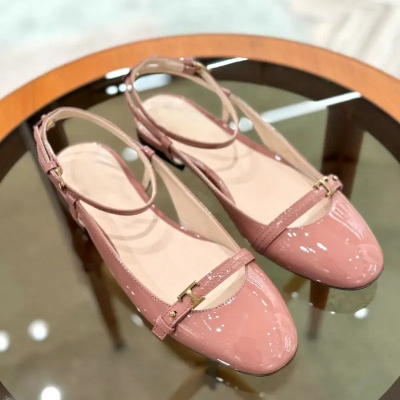 TAIVIMART  -  French Round Head One-Line Buckle Flat Shoes Women'S Gentle Style Ballet Shoes Back Empty Toe Sandals