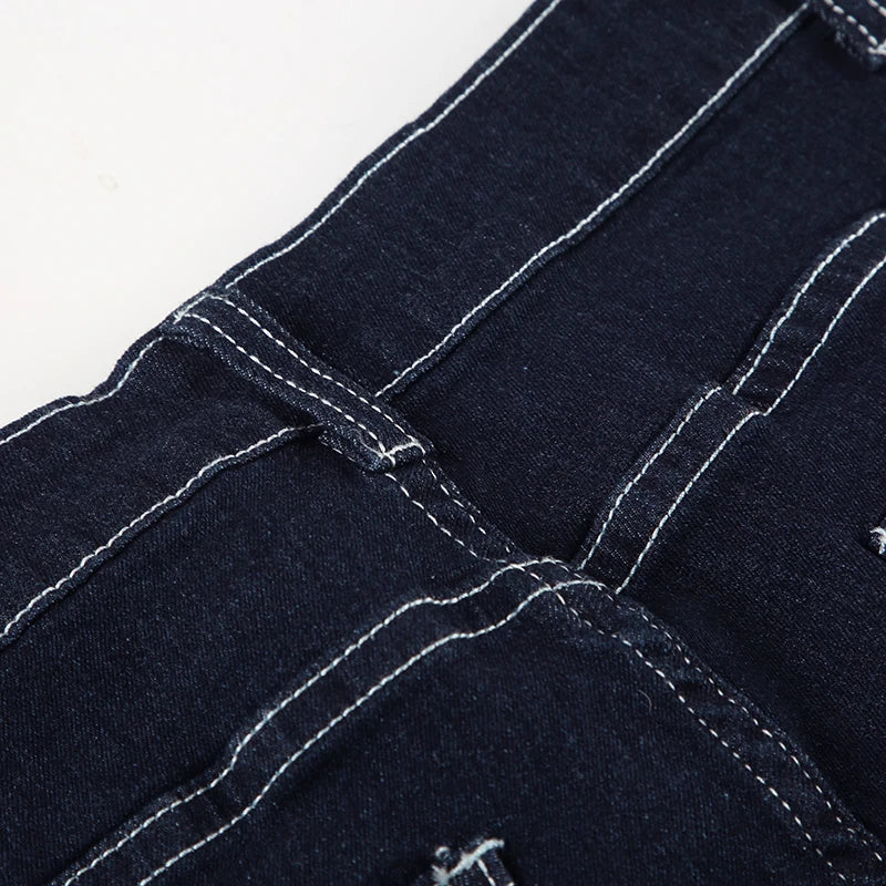 Vintage Dark Blue Y2K Flare Jeans Women Low Rise Skinny Denim Trousers Fashion Basic Boot Cut Pants Retro High Street