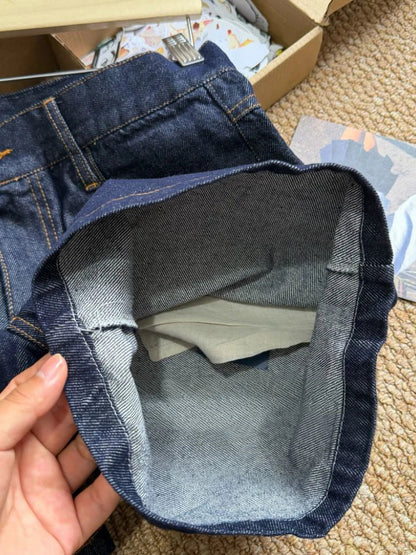 Deep Blue Denim Knee Length Shorts Woman Summer Back Pockets Cotton Jeans American Vintage Streetwear Boyfriend Style Short Pant