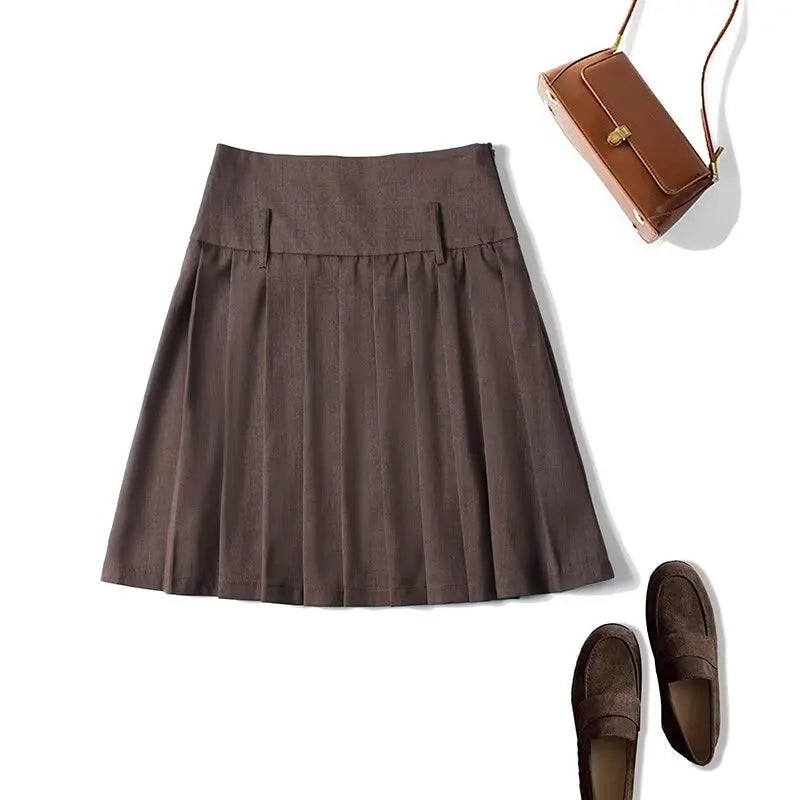 New Commuting Preppy Style Pleated Skirt For Women Side Zipper High Waist Spring Autumn Knee Length Skirts