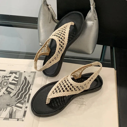 Women Flats Sandals Slides Shoes Summer Beach Luxury Female Flip flops Fashion Round Toe Ladies Flats Sandals Shoes