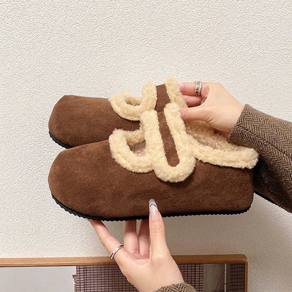 Female Shoes Breathable Winter Cotton Thick Warm Plush Fur Simple Buckle Moccasin Anti-Slippery Autumn New Hot Retro