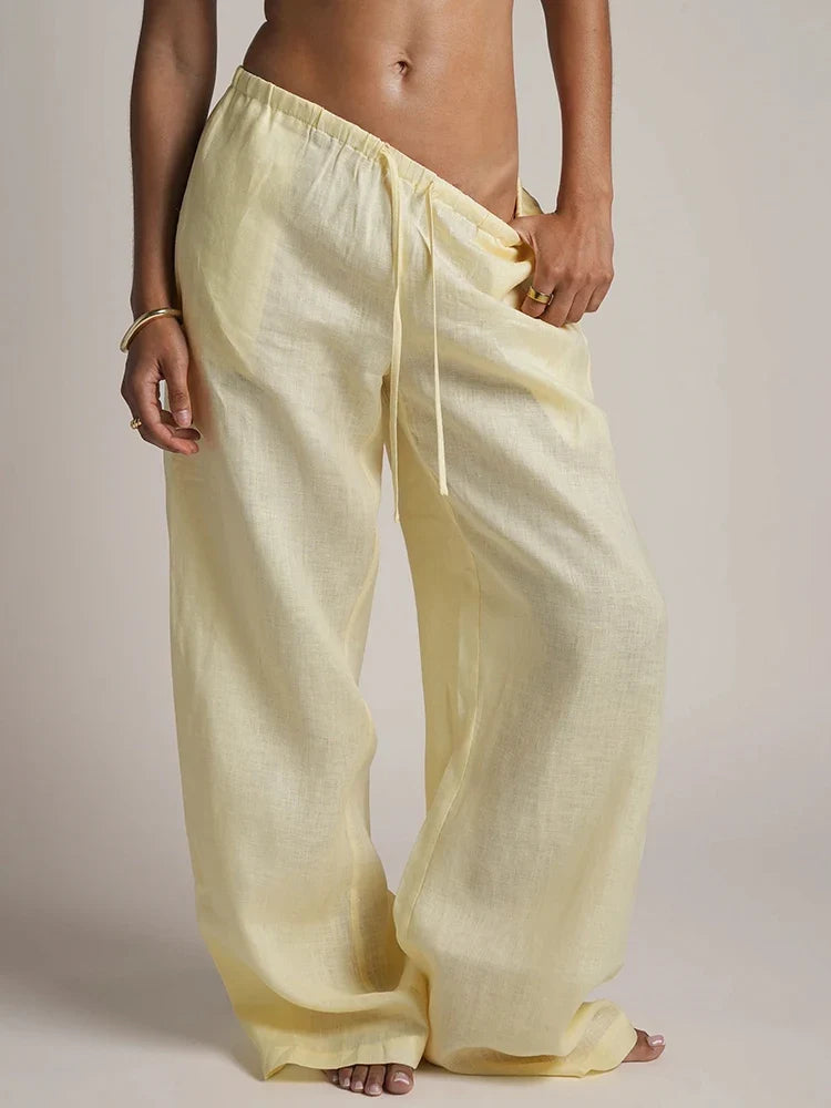 Wide-Leg Pants Women Casuals Trend Simple Drawstring Ruched Fashion Sporty Streetwear Autumn Chic Daily Office Bottoms