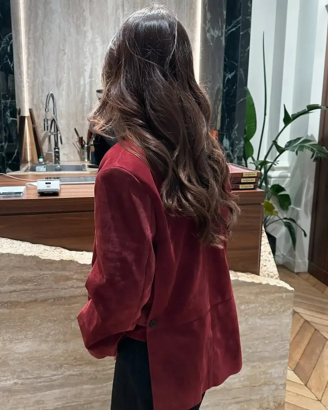 Vintage Wine Red Suede Lapel Jacket Women Chic Single Breasted Laple Full Sleeve Loose Office Elegant Overcoat Autumn