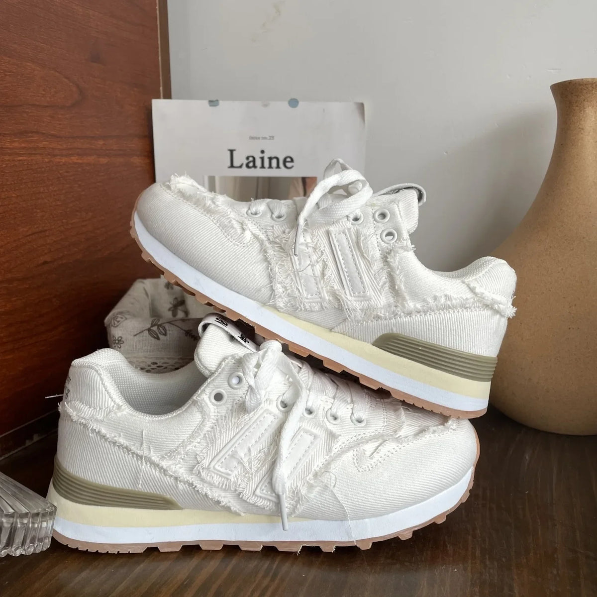 Shoes Woman Round Toe Casual Female Sneakers Espadrilles Platform New Retro Sports Fabric Fretwork Lace-Up Rubber Solid Lei