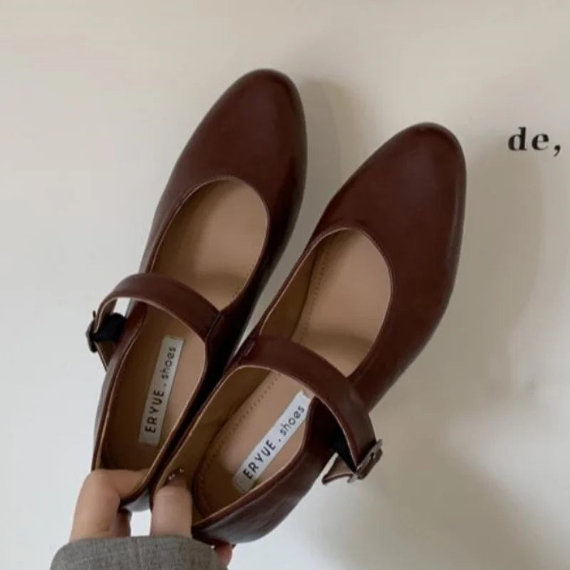 Fashion Women Flats Brand Design Square Toe Women Ballet Shoes Casual Buckle Strap Female Dress Shoes Low Heels Mu