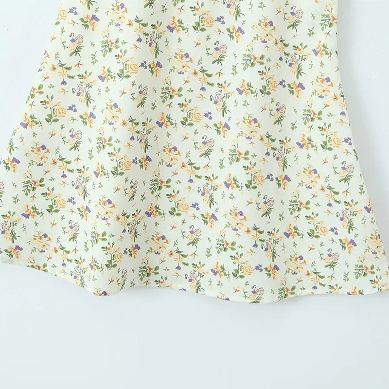 Lace Trim Floral Print Sleeveless Dress Elegant Square Neck Female Holiday Summer Tank Dress Short Robe