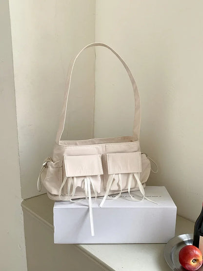 Sweet Girls Bowknot Nylon Shoulder Women Bag Korean Niche Design Bow Summer Travel Beach Bag Female Totes Bags for Women Handbag
