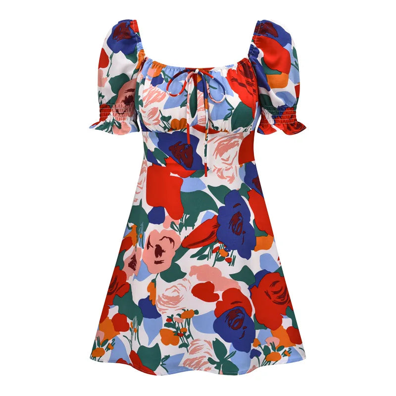 Summer Women's dress Beach Style A-LINE Floral Printing Miniskirt Strapless Holiday trip female clothing