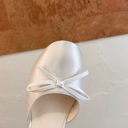 Women's Satin Round Toe Bowknot Block Heel Mary Janes Shoes Ankle Buckle Strap Slingback Pumps Wedding Party High Heels Shoes