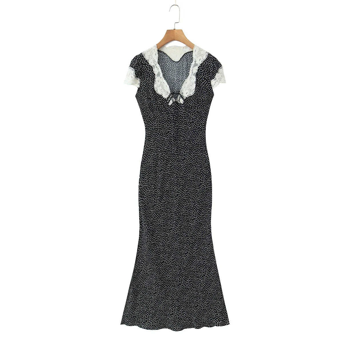 New 2026 Women Short Sleeve V Neck Elegant A-line Midi Summer Polka Dot Dresses Holiday Robe