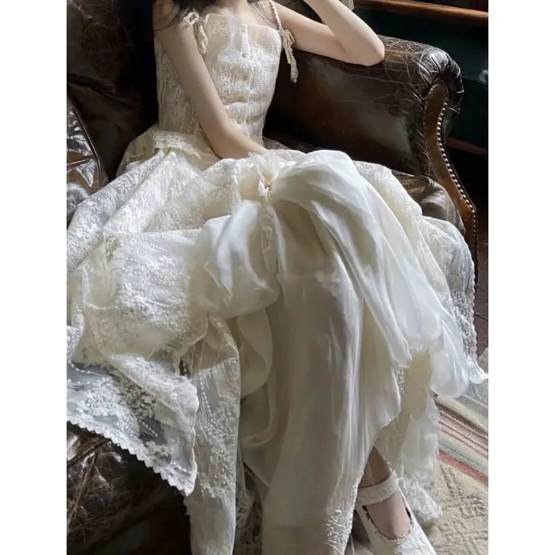 2024 Summer New Style High-grade Elegant Palace Embroidered Flower Sling Top Irregular Skirt Senior Suit