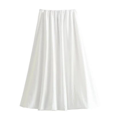 High Waisted White Loose Midi Skirt A-line Office Casual Summer Women's Skirt Elegant New Summer Spring Bottoms 2024