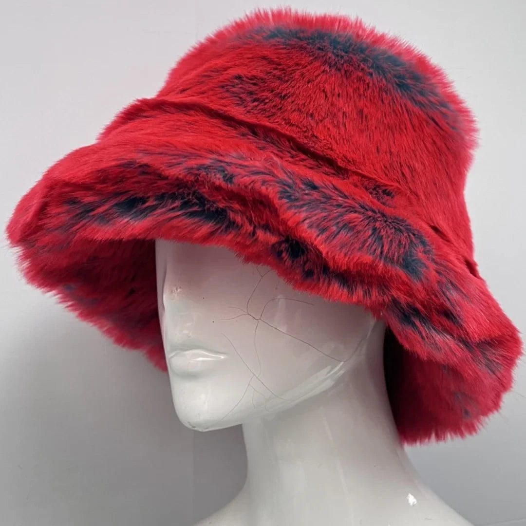 Winter 58-60cm XL Faux Fur Bucket Hat For Women Outdoor Warm Luxury Oversize Fisherman Hat Girl Trendy Party Long Fur Panama Cap