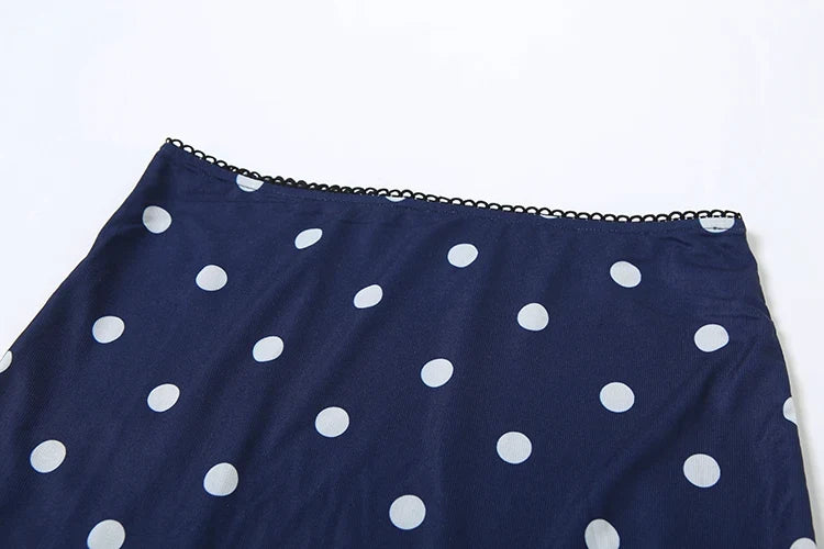 Sexy Polka Dot Print 2-Piece Set Women Halter Bandage Halter Backless Sleeveless Mini Tops+Straight Skirt Matching Suit