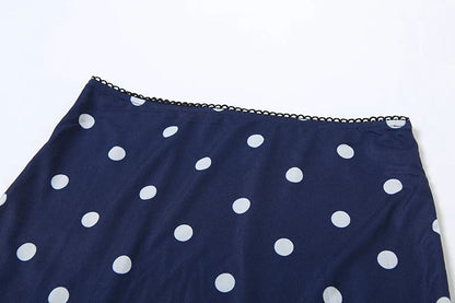 Sexy Polka Dot Print 2-Piece Set Women Halter Bandage Halter Backless Sleeveless Mini Tops+Straight Skirt Matching Suit