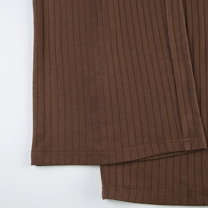 Casual Solid Knitted Pants Basic Loose Mid-Waisted Wide Leg Pants Women Autumn Winter Fashion Streetwear Ladies