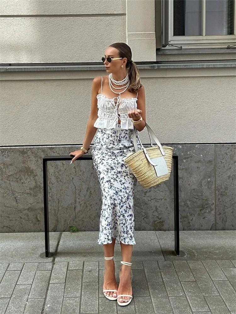 New Summer Women's Fashion and Personalized Design Sense, Small and Versatile Printed High Waist Slim Fit Skirt