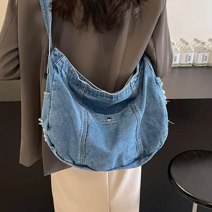 Single Shoulder Denim Women Bag Casual Korean Versatile Outdoor Crossbody Large Capacity Bags