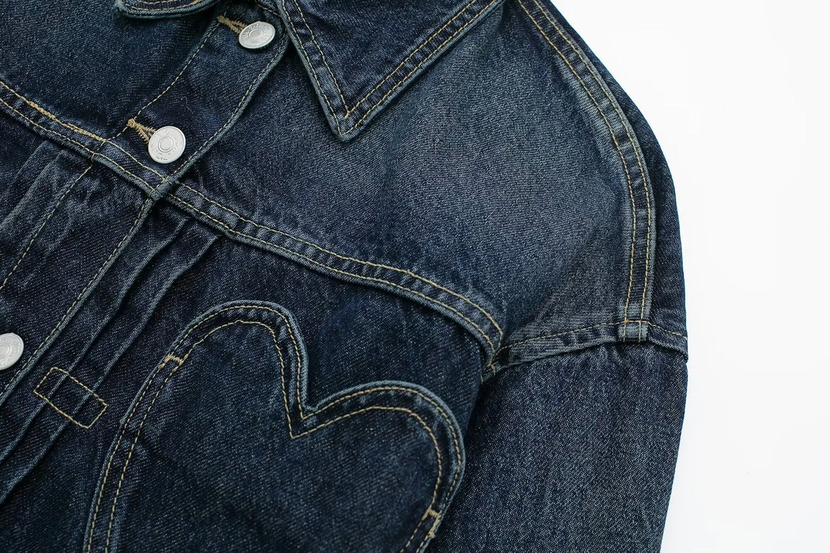 Women's New Plus Size Heart-shaped Pocket Denim Jacket Jacket for Women