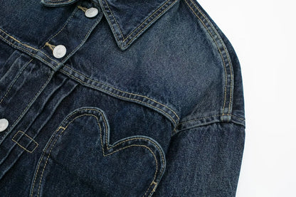 Women's New Plus Size Heart-shaped Pocket Denim Jacket Jacket for Women