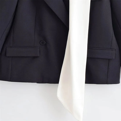 Fashion Scarf Blazers jacket Female Elegant Long Sleeve Patchwork Commute Pocket Outwear Women's Contrast Suit jacket 2026