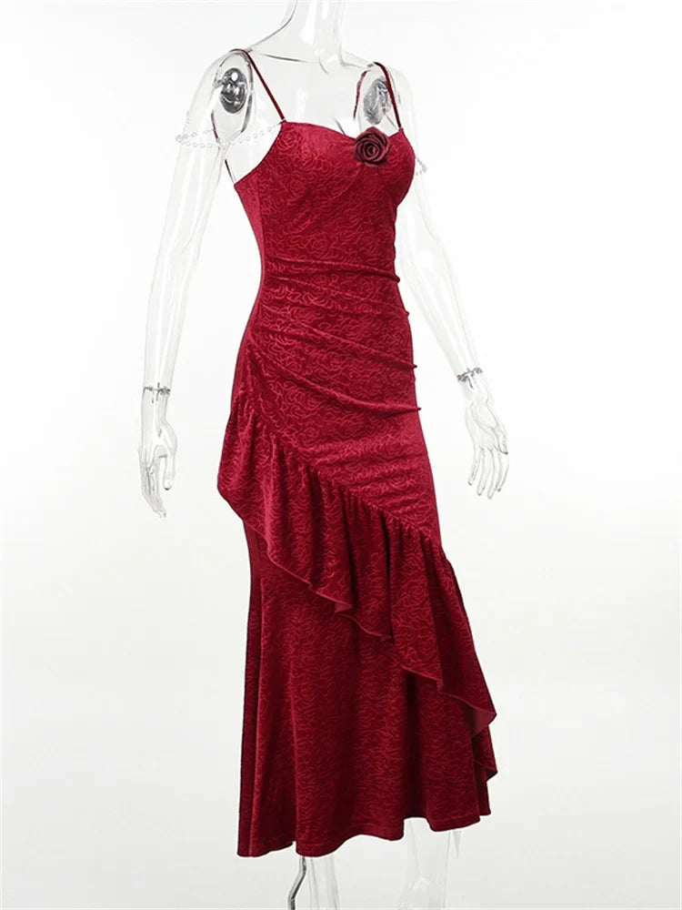 New Retro Elegant Women Spaghetti Strap Sexy Prom Dress Strapless Bodycon Slim Red Dinner Party Long Dresses Female Summer
