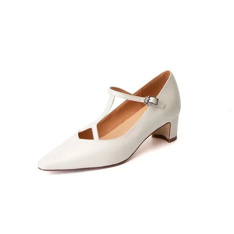 Women Pumps Spring Autumn Ladies Simple Shoes Pointed Toe Mary Jane For Woman T-Srap Cozy Pumps On Square Heel