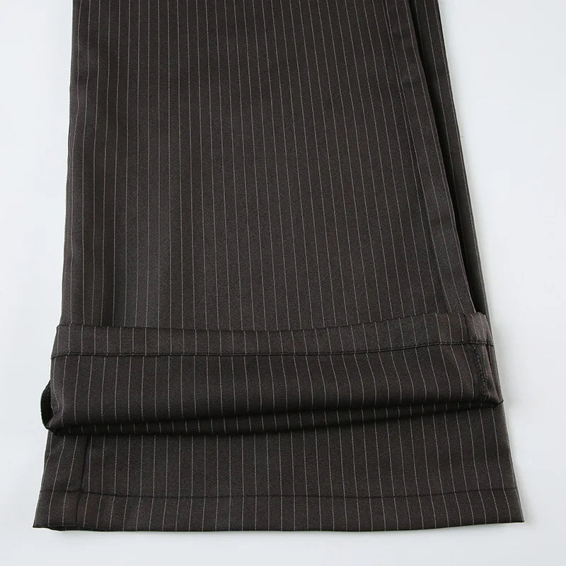 Fall Winter 2025 New Women's Casual Pants Retro Striped Wide-Leg Straight-Cut Pants Elegant Style Low-Waist Drapey Trousers