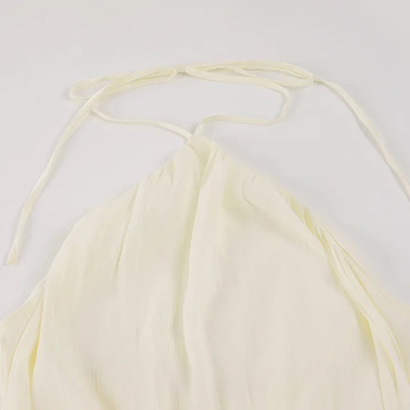 Romantic Necklace Women's Maxi Dress Backless Ruffle Shiny Elegant Luxury Wedding Party Evening Gala Female Summer Dress