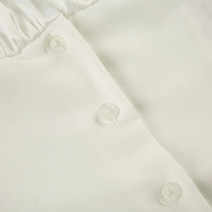French Retro Satin A-line Shirt Chic Fashion Slimming Short Sleeve V-neck Blouses Office Ladies Elegant Top All-match