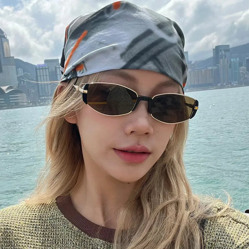 Trendy Small Square Women's Sunglasses Metal Frame Sun Glasses Vintage Shades UV400 Eyewear Narrow Eyeglasses Driver Goggle