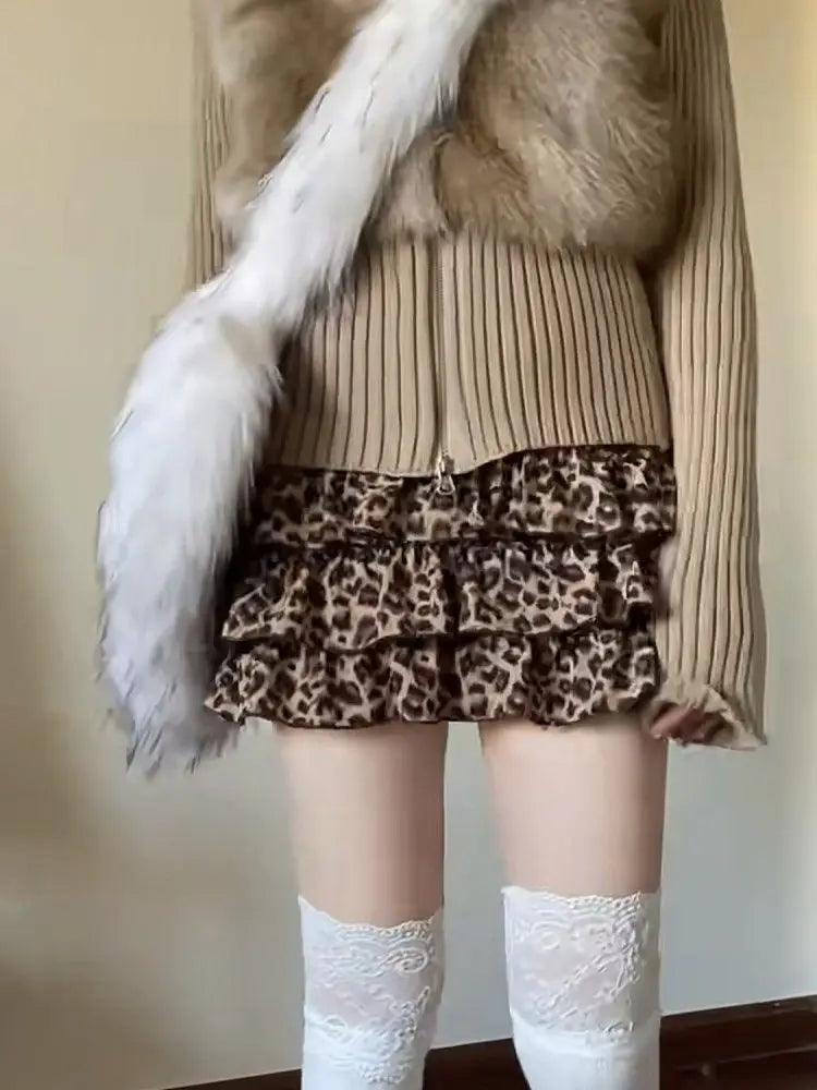 Sexy Leopard Print Mini Skirt for Women Y2k Harajuku Vintage High Wasit A-line Skirts Korean Summer Fashion Clothes Chic